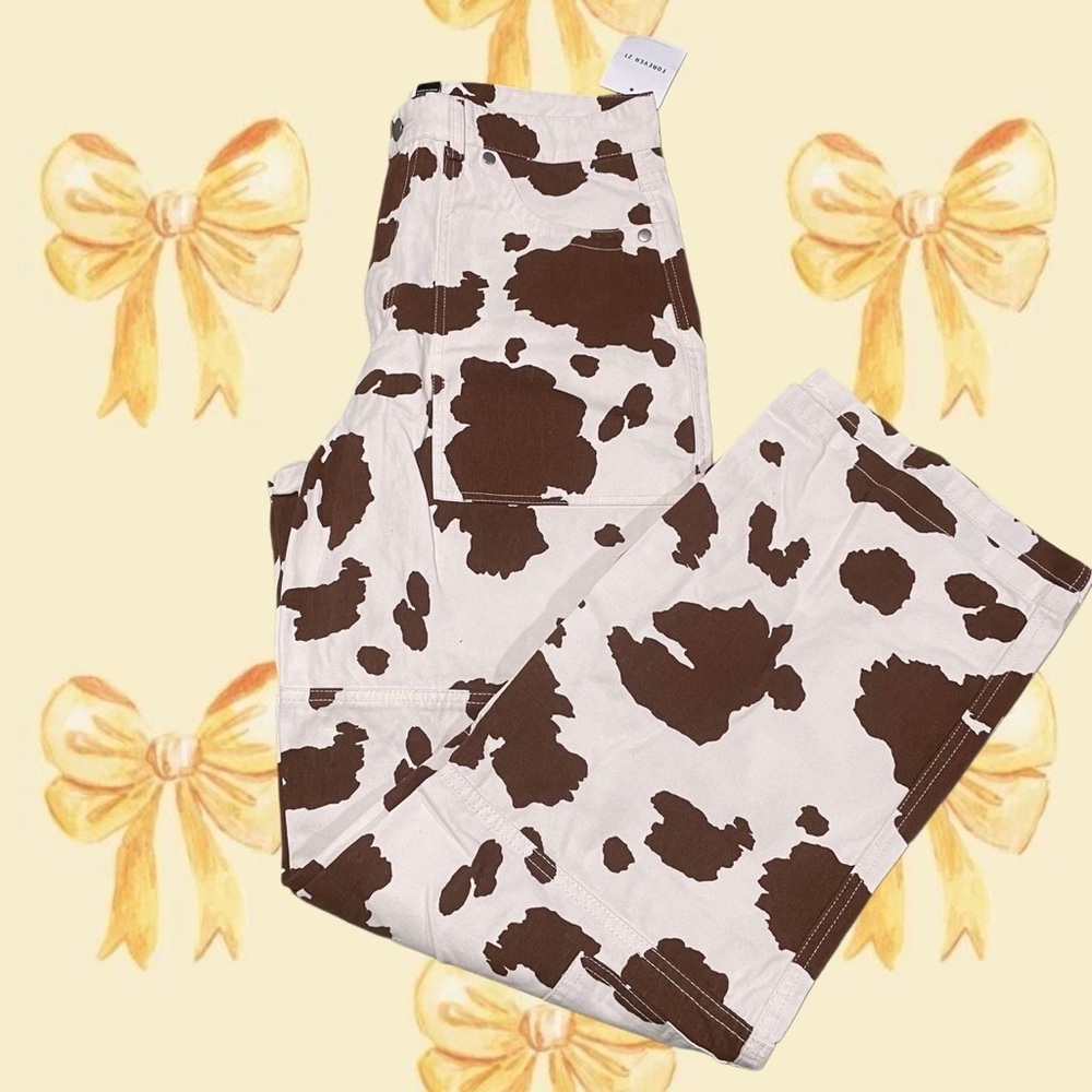 Brown and White Cow Print Pants